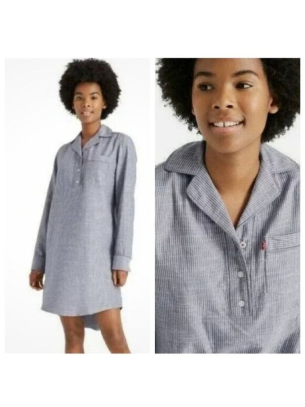 Levis Target Womens XXL Blue & White Striped Cotton Pajama Shirt Dark Chambray